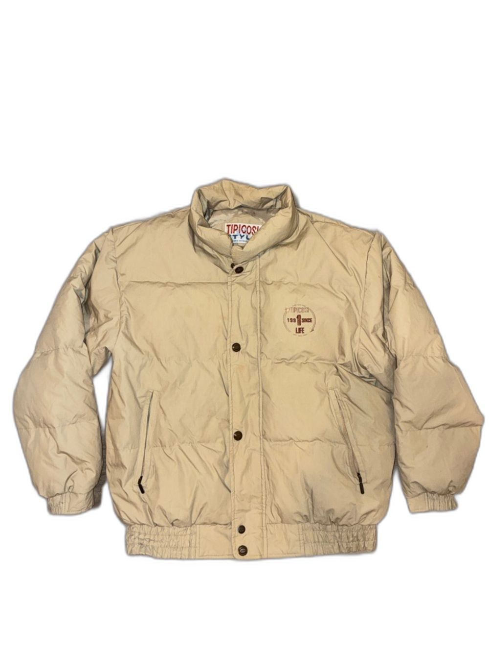 Vintage Tipicosi Style Canvas Puffer Jacket “1991 Since Life” – Size Large